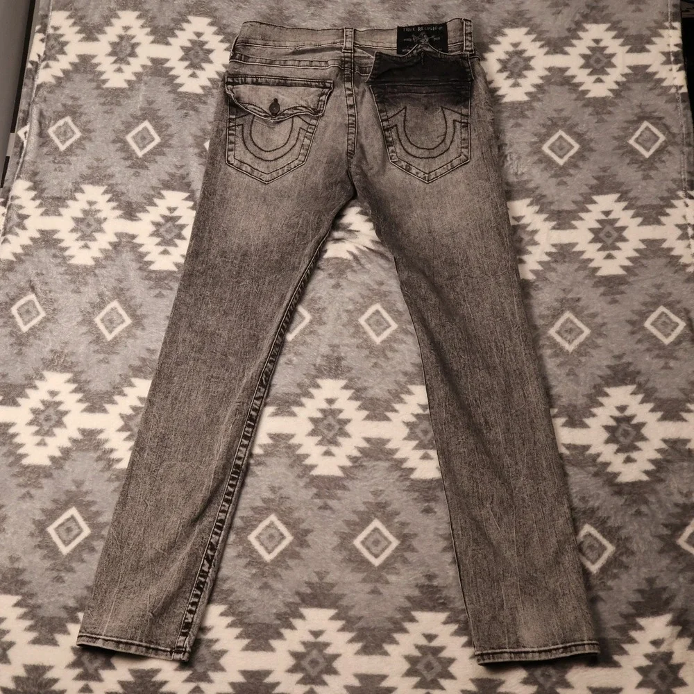 True Religion Geno Slim Straight Jeans Gray Acid Wash Denim 31x32
